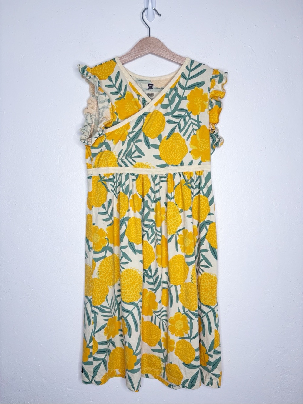 Tea Collection Wrap Neck Marigold Print Dress Size 14